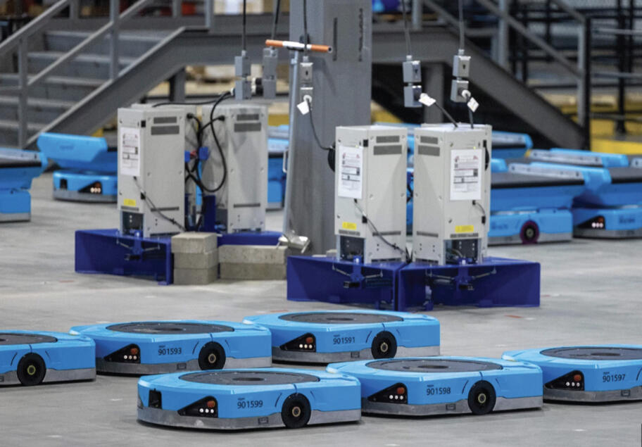 Amazon mobile drive units at their stations
