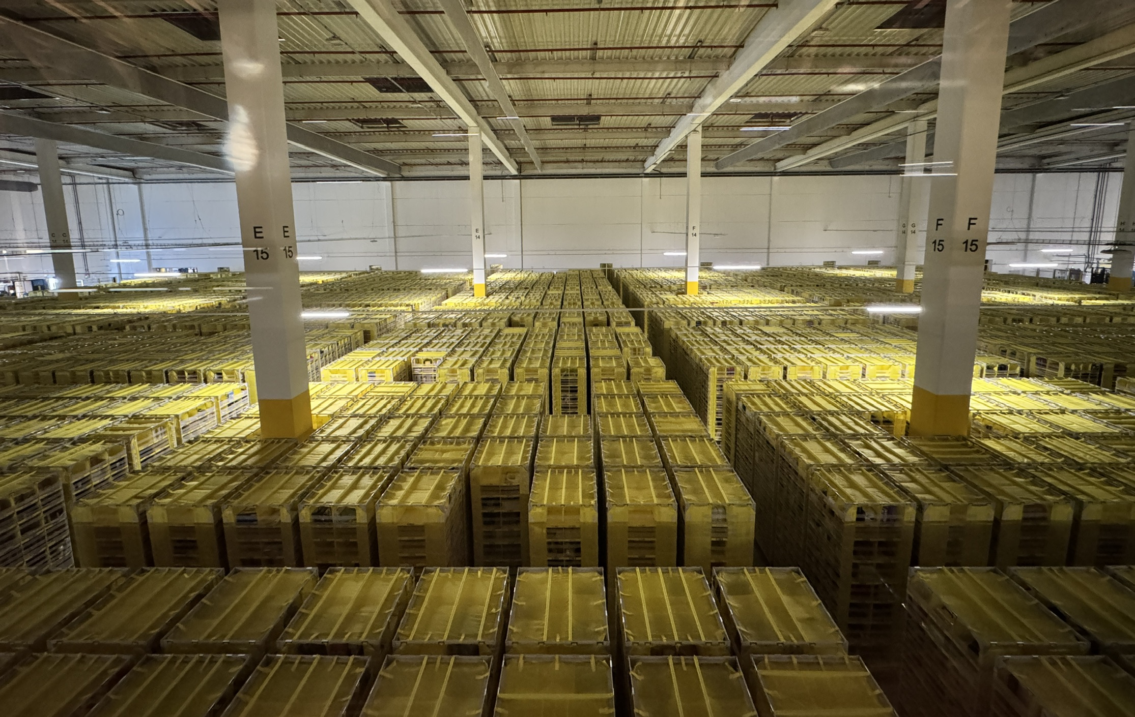 Storage pods across an Amazon fulfilment floor